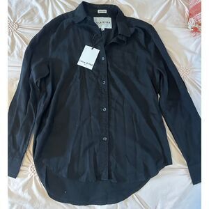 Lola River NYC Black Button Down Shirt Classic Long Sleeve Collared Blouse XS